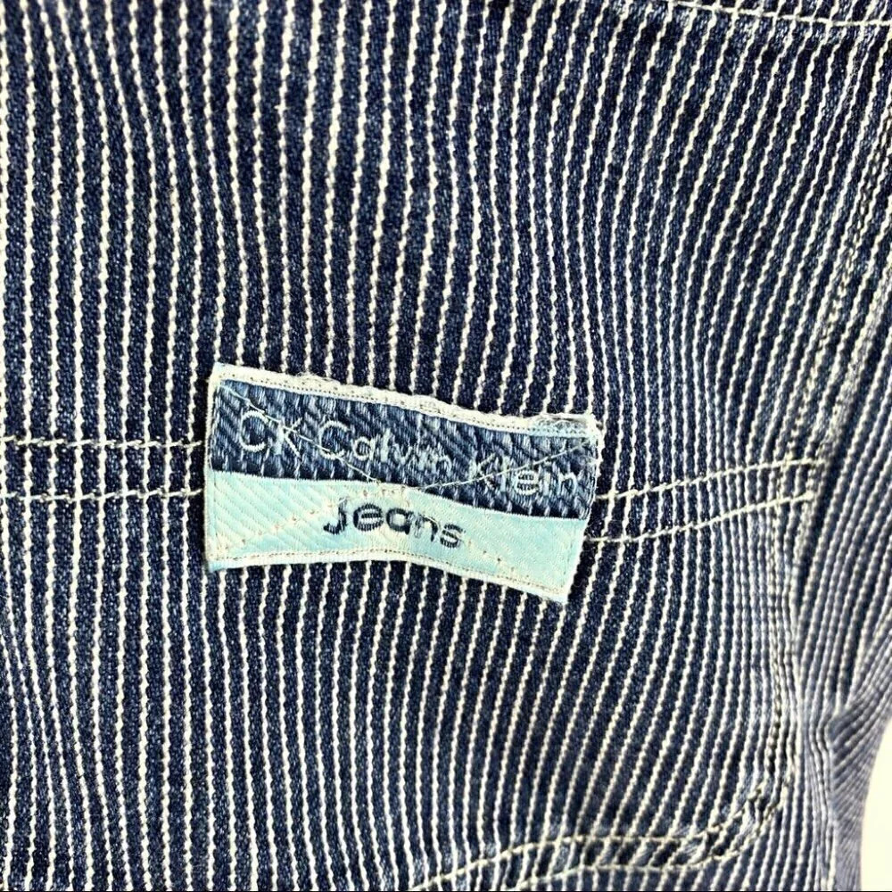 CK Calvin Klein jeans cropped jean vest blue white pinstripes denim vintage 80s - Picture 7 of 12